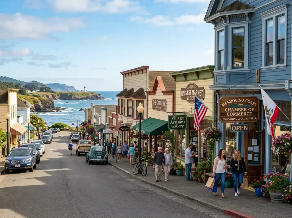 coastal town street shops