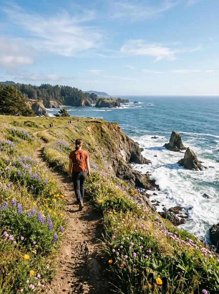 person hiking coastal bluff trail